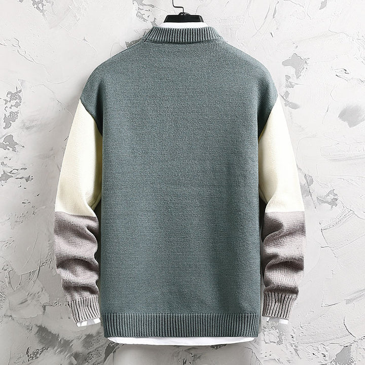 Herren nan modischer Blockdesign Strickpullover mit Stehkragen und Regular-Fit Drune