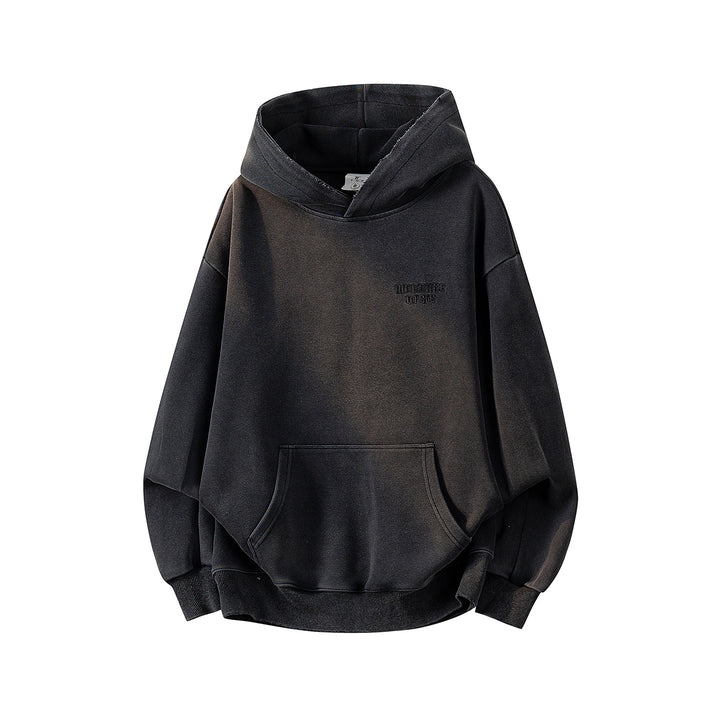 Unisex Oversize Kapuzenpullover mit handschriftlichem Grafik-Print, Kängurutasche & geripptem Saum Drune