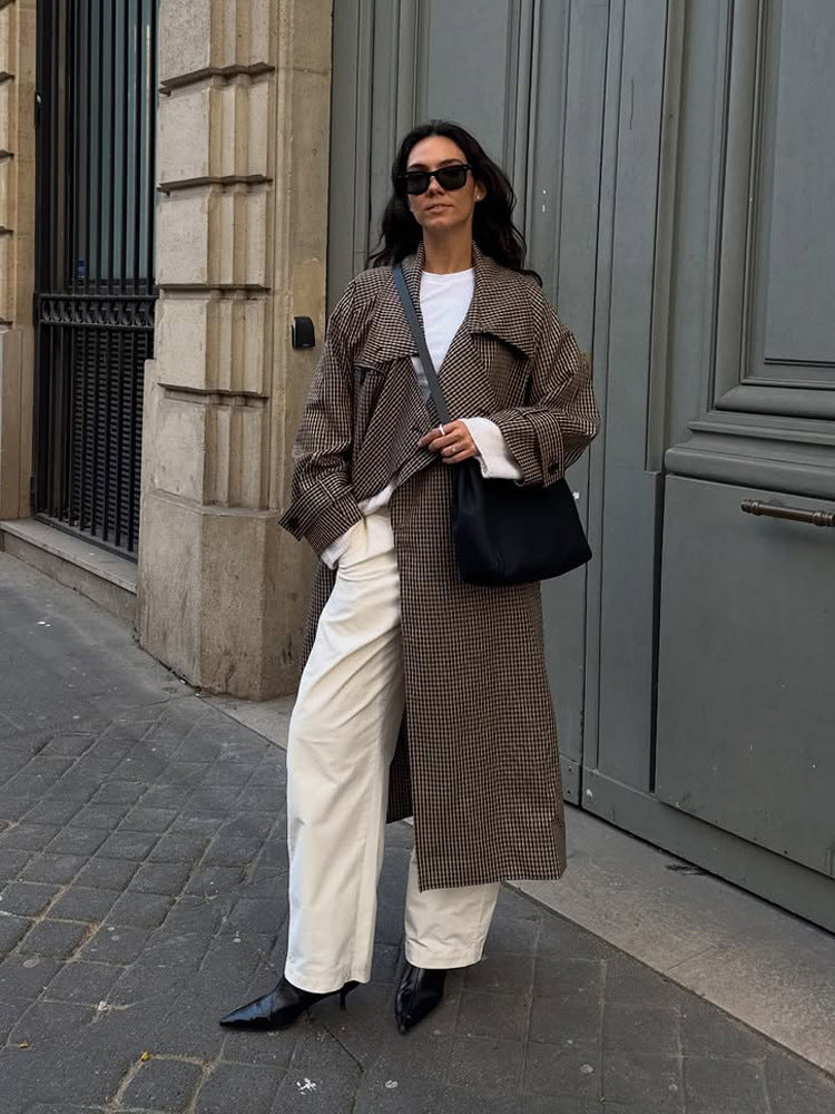 Damen Oversize Mantel im Glencheck mit weitem Revers und fallender Schulterpartie Drune