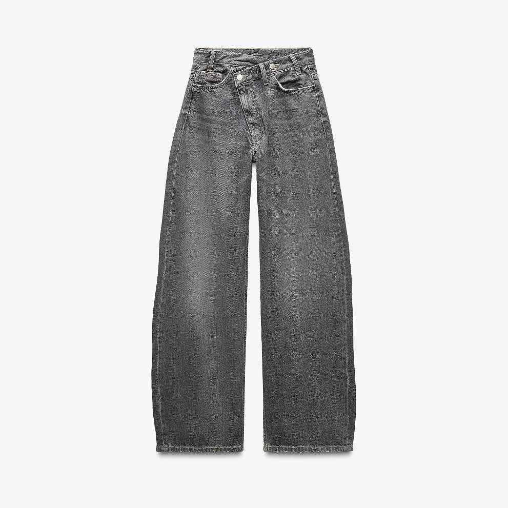 Damen Hochtaillierte weite Denim-Jeans mit asymmetrischem Bund und Culotte-Schnitt Drune