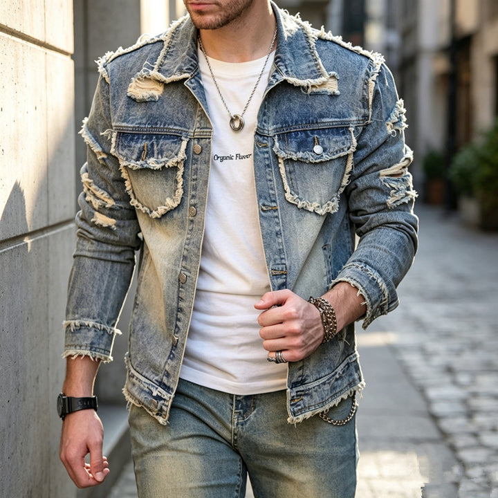 Herren Stylische Destroyed Jeansjacke Drune