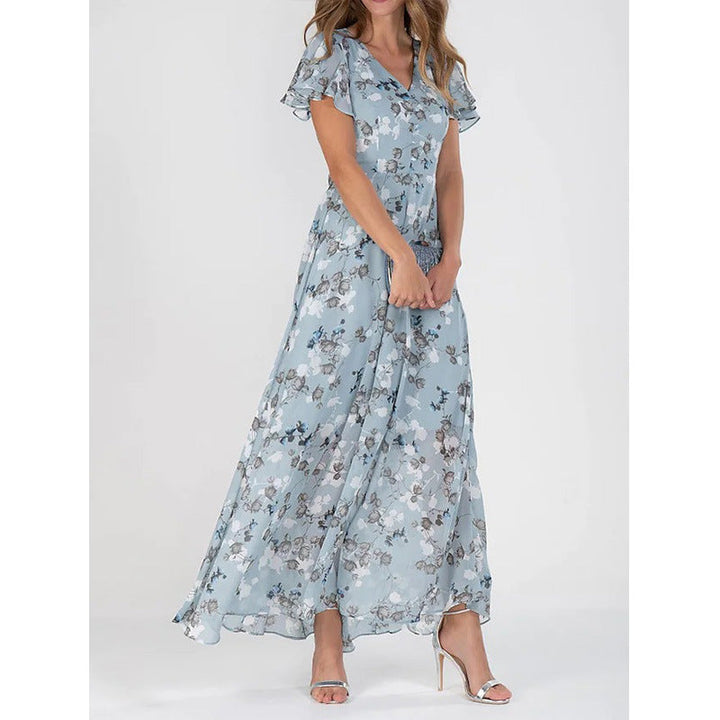 Damen Maxikleid mit floralem Chiffon-Stoff und transparenten Ärmeln Drune