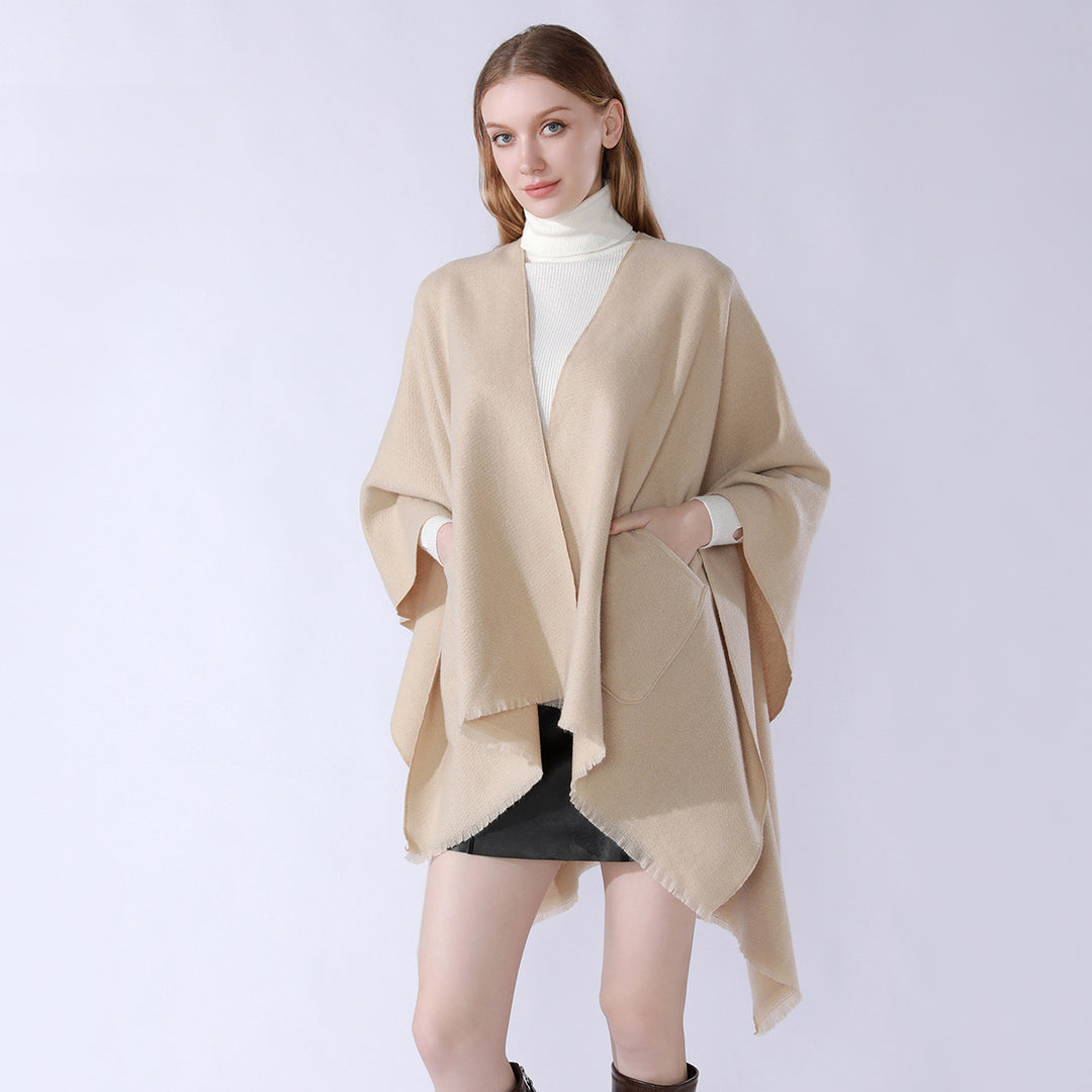 Damen Oversize-Capeponcho aus Wollmix mit Kapuze und Eingrifftaschen Drune
