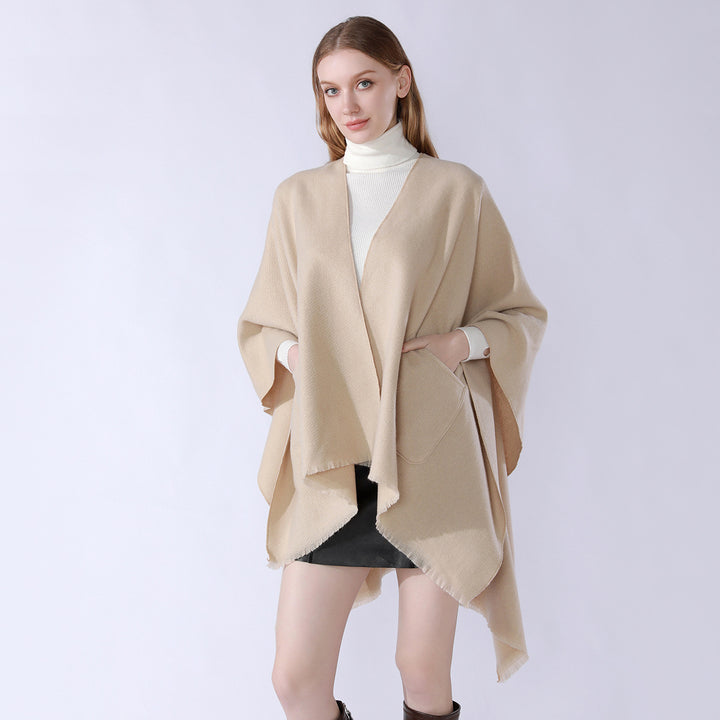 Damen Oversize-Capeponcho aus Wollmix mit Kapuze und Eingrifftaschen Drune