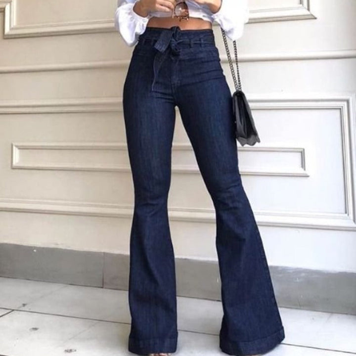 Damen Schlagjeans mit hoch tailliertem Bund Drune
