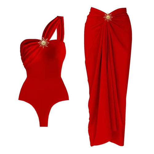Damen einseitiger Badeanzug mit elegantem Wickelrock Drune