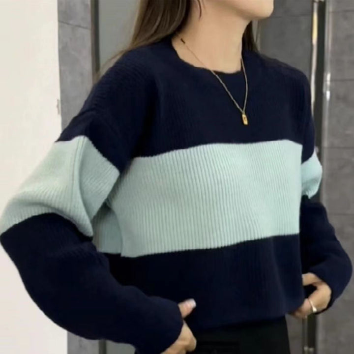 Damen Grobstrickpullover mit modernem Farbblockdesign Drune
