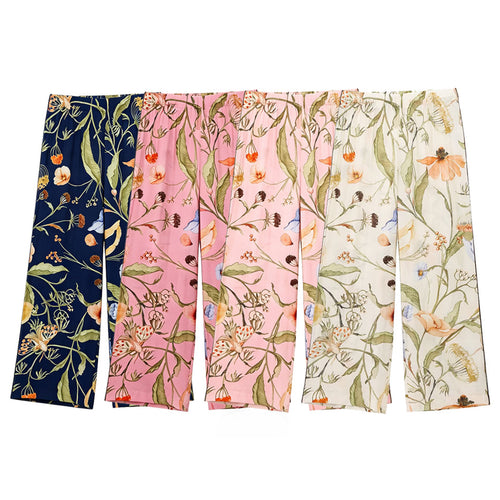 Damen nan weite hochtaillierte Satinhose mit floralem Allover-Print und elastischem Bund Drune