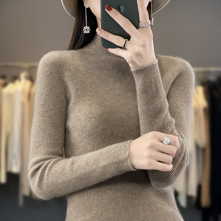 Damen Schlanker Feinstrick-Mockneckpullover aus feinem Angora‑Mix Drune