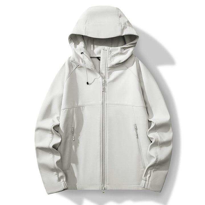 Herren Atmungsaktive Softshell-Hybridjacke mit Kapuze, Fleece-Innenfutter und Zwei-Wege-Reißverschluss Drune