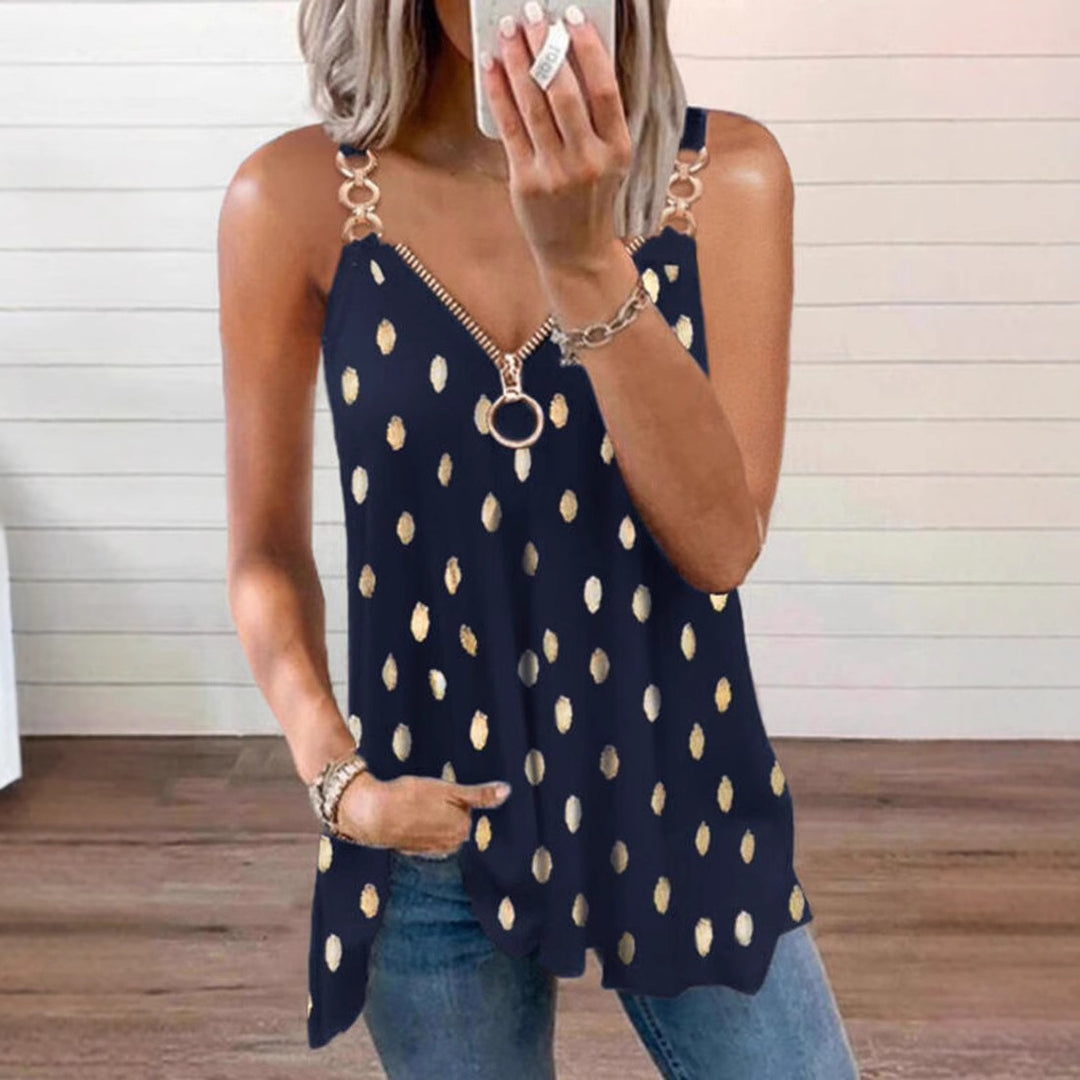Damen nan legeres Trägertop mit O-Ring-Reißverschluss, Ketten-Trägerdetail und Metallic-Tupfen Drune