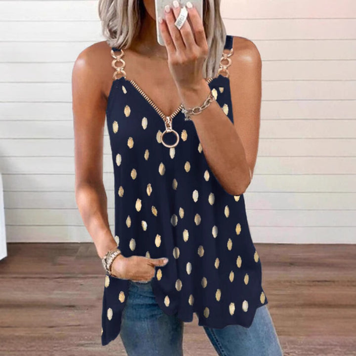 Damen nan legeres Trägertop mit O-Ring-Reißverschluss, Ketten-Trägerdetail und Metallic-Tupfen Drune