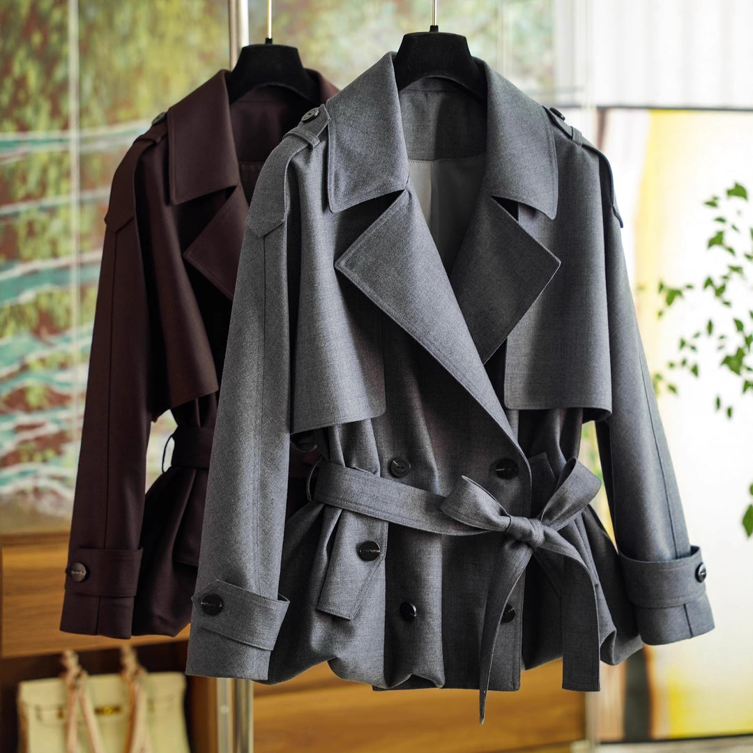 Damen Modischer Trenchcoat mit Taillengürtel Drune