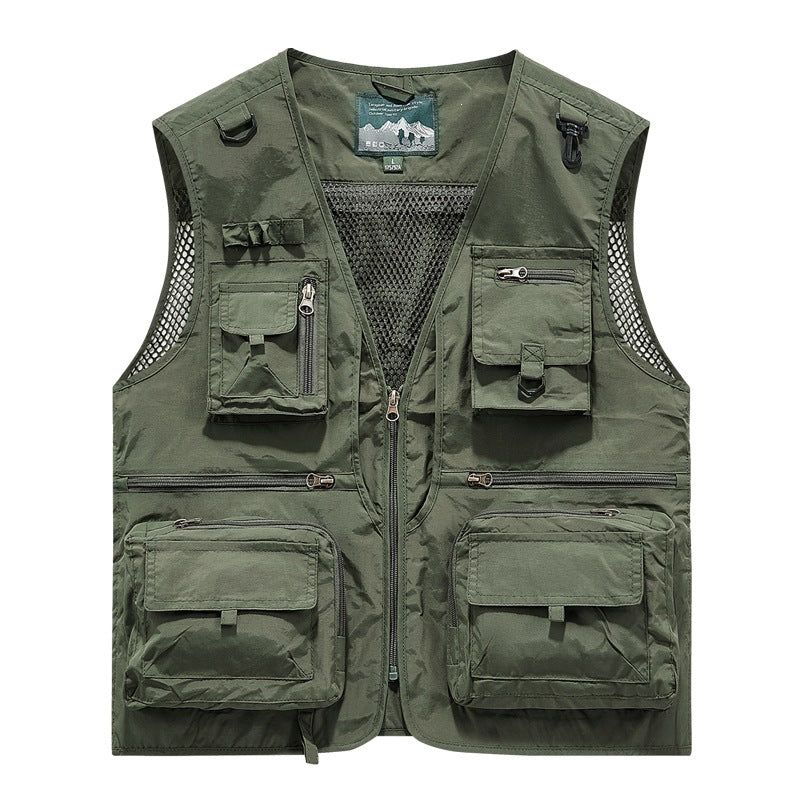 Herren leichte multifunktionale Utility-Anglerweste mit Mesh‑Futter und zahlreichen Reißverschluss‑ und Klappentaschen Drune
