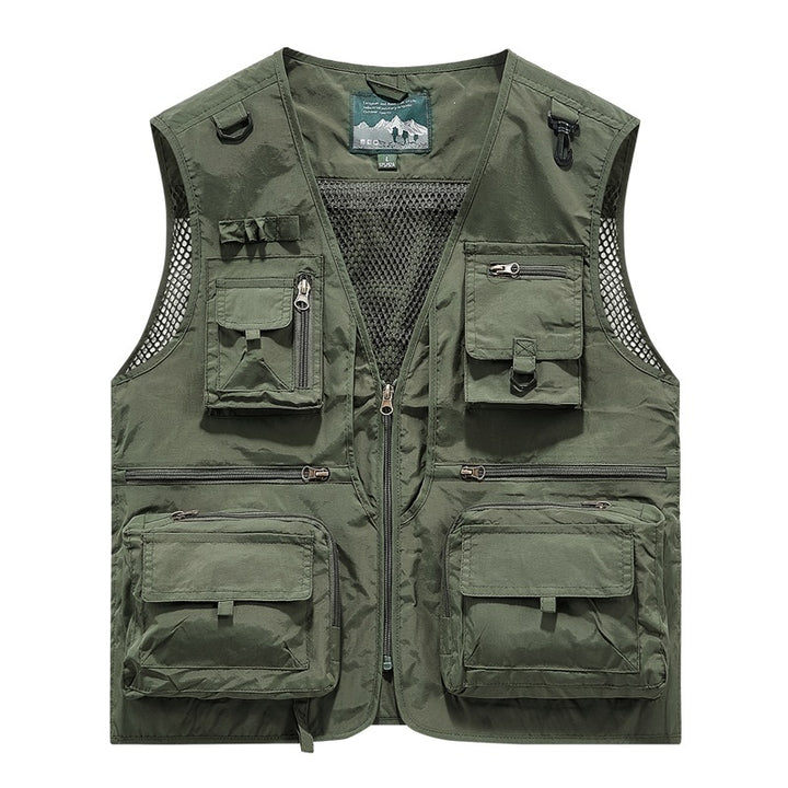 Herren leichte multifunktionale Utility-Anglerweste mit Mesh‑Futter und zahlreichen Reißverschluss‑ und Klappentaschen Drune