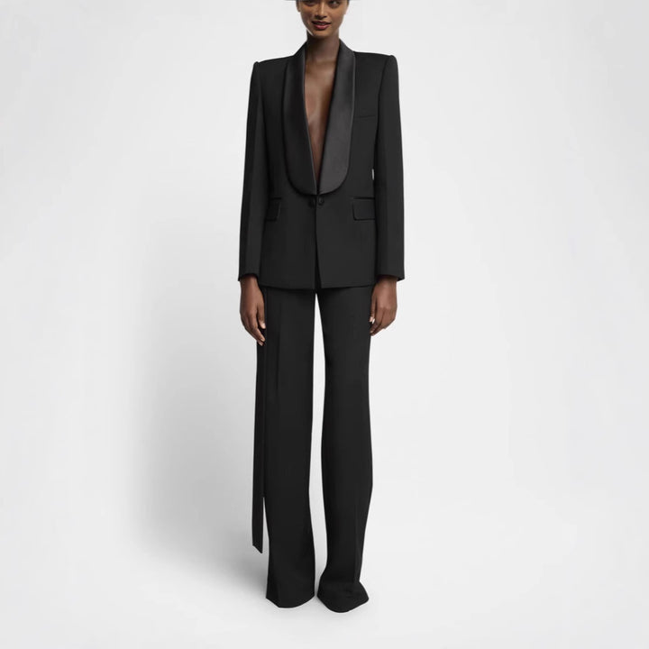 Damen Elegantes Smokingset mit Satin-Schalkragen und weitem Palazzohosen-Schnitt Drune