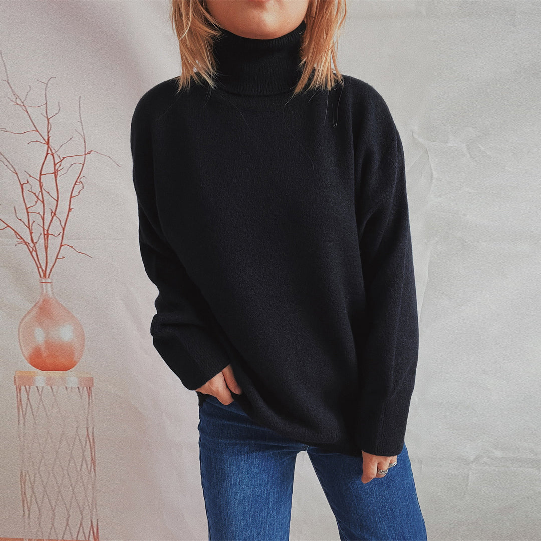 Damen Grobstrickpullover mit hohen Kragen und lockerer Passform Drune