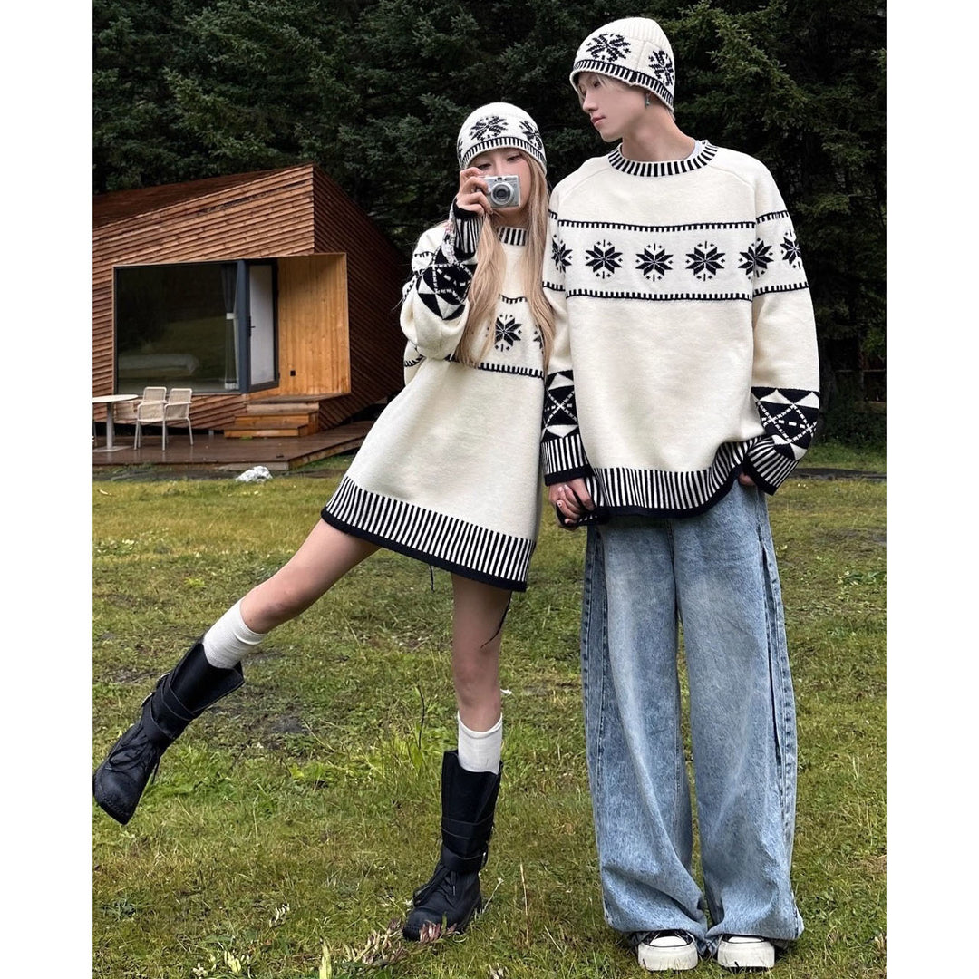 Damen Gemütlicher Grobstrickpullover mit Wintermotiv Drune