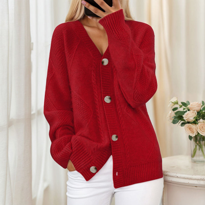 Damen nan oversize Strickcardigan mit V-Ausschnitt und Perlmuttknöpfen Drune