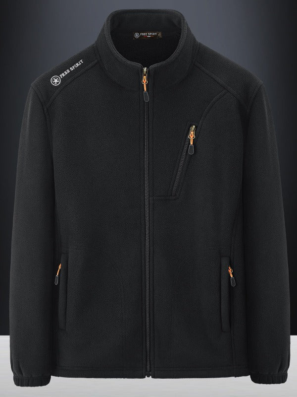Herren Warme Microfleece-Outdoorjacke mit Brustreißverschluss, Seitentaschen und Stehkragen Drune
