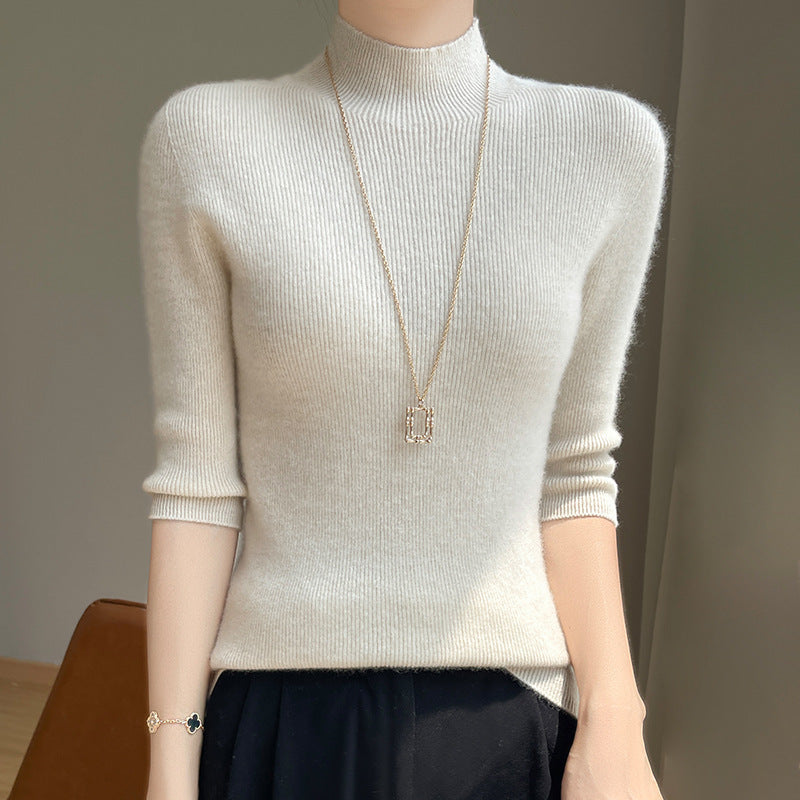 Damen Kurzarm-Mockneck-Pullover mit flauschiger Angora‑Optik Drune