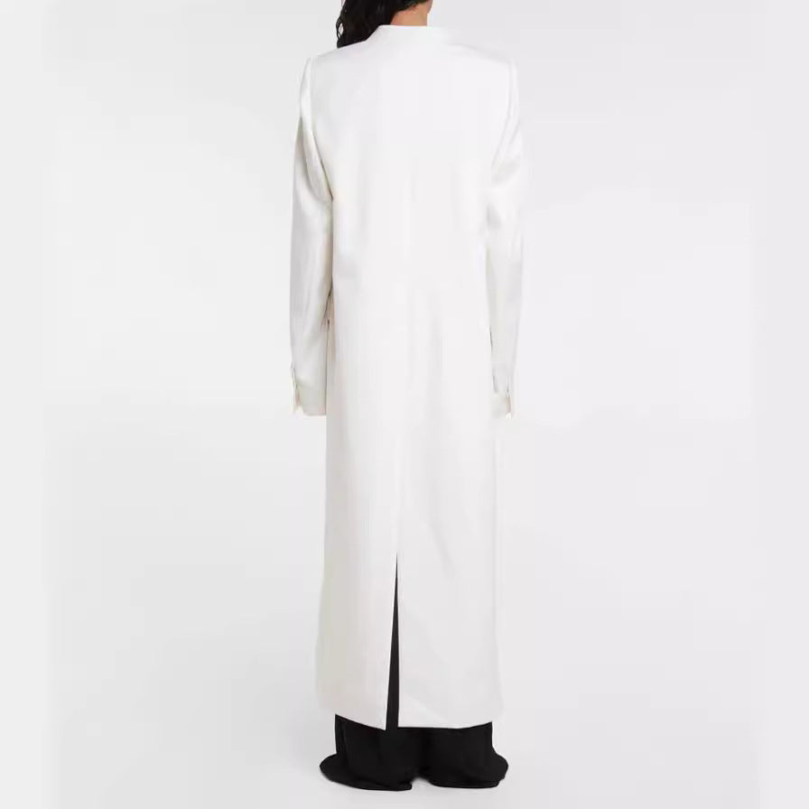 Damen Maxilanger schlanker Mantelblazer mit verdeckter Knopfleiste und schmaler Schulterlinie Drune
