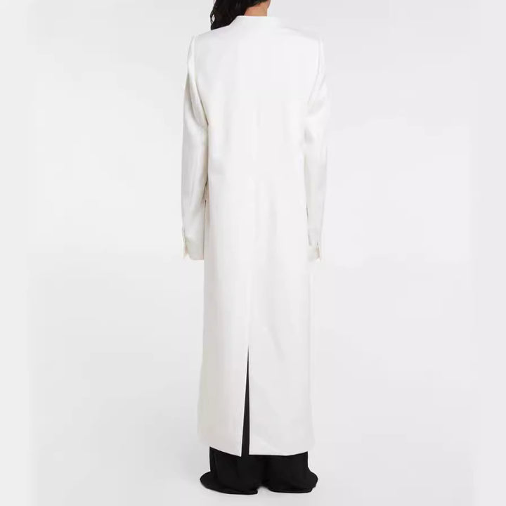Damen Maxilanger schlanker Mantelblazer mit verdeckter Knopfleiste und schmaler Schulterlinie Drune