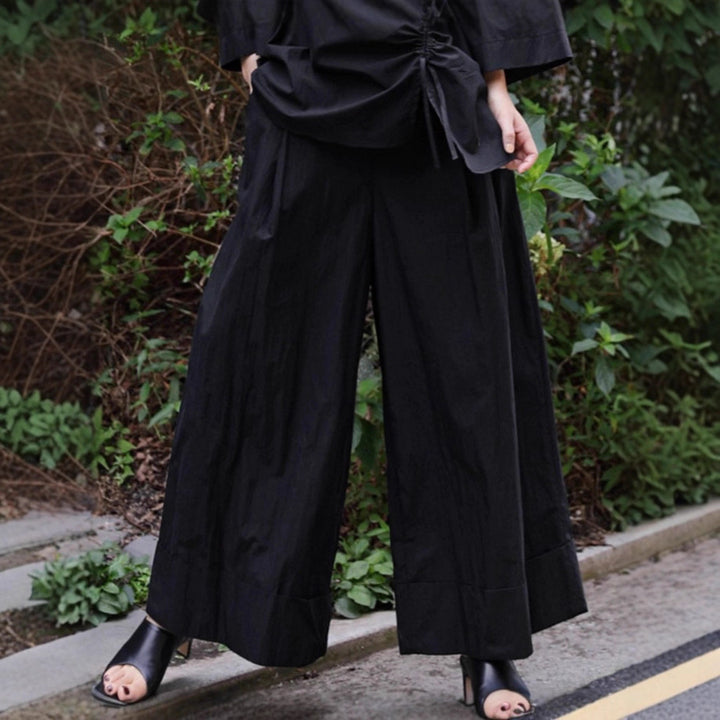 Damen Weite Palazzo-Hose mit hohem Bund und breitem Saum Drune