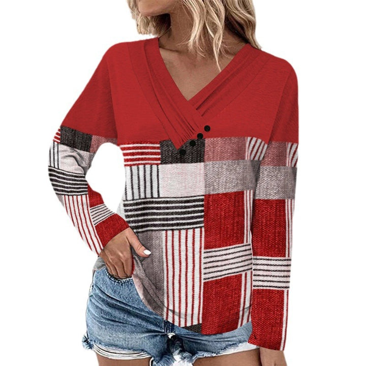 Damen Gerippter V-Ausschnitt Pullover mit Farbverlauf, Zierknöpfen und legerer Passform Drune