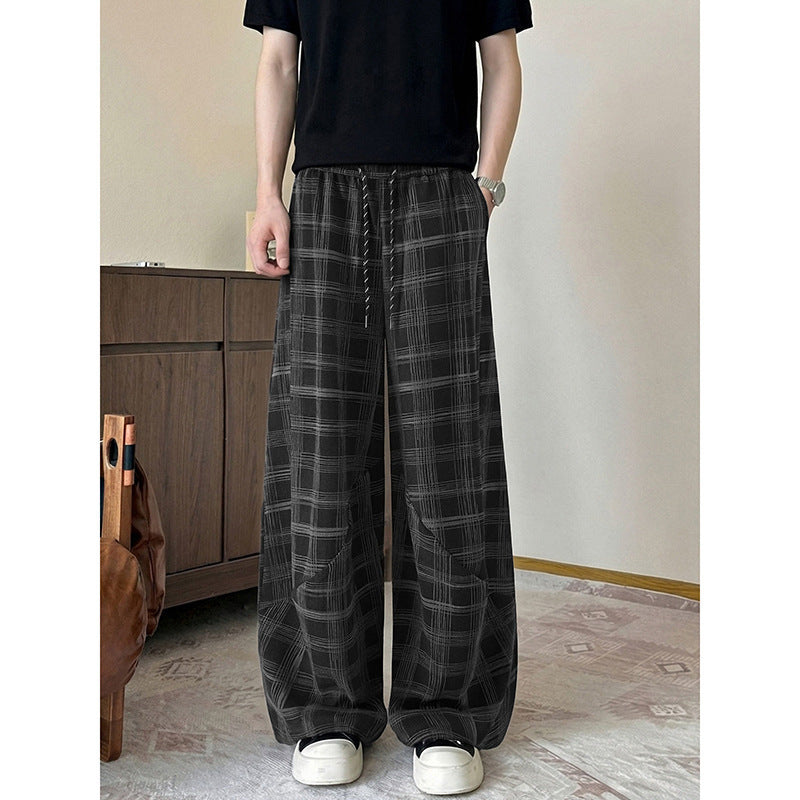 Herren weite karierte Lounge-Hose mit elastischem Bund und Tunnelzug Drune