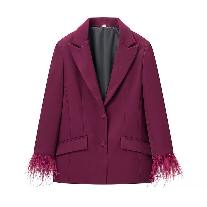 Damen Modische Blazerjacke mit auffälligem Federbesatz Drune