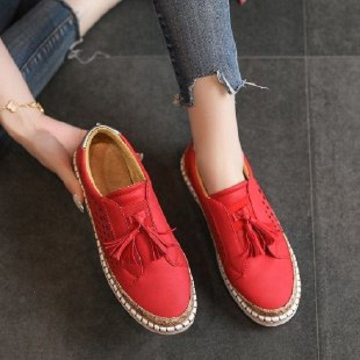 Damen Slip-On Espadrille-Loafer mit Quasten, perforiertem Obermaterial und Kork-Plateau Drune