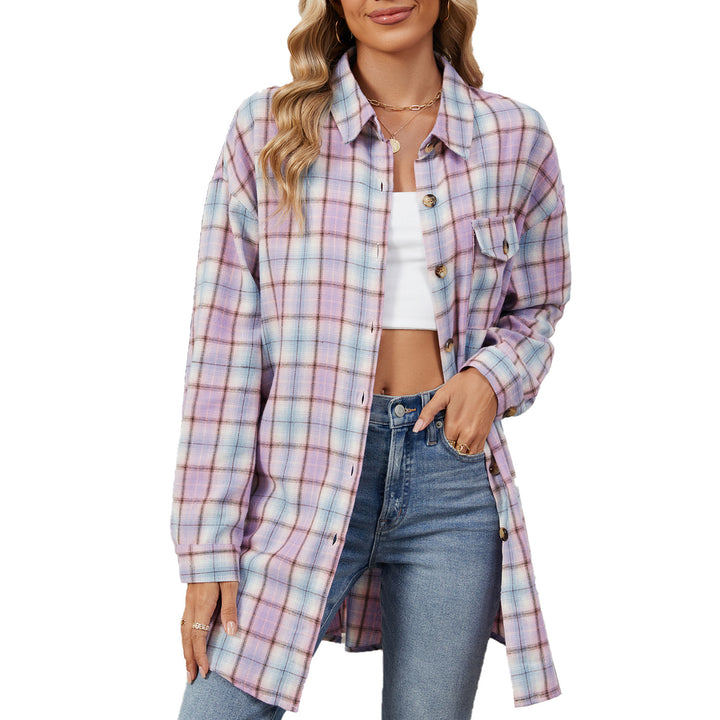 Damen Oversized Karobluse mit legerem Schnitt und Knopfdetails Drune