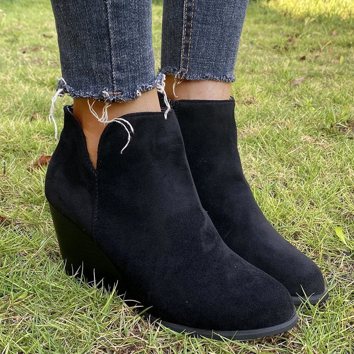 Damen knöchelhohe Keilabsatz‑Stiefelette mit seitlichem Reißverschluss Drune