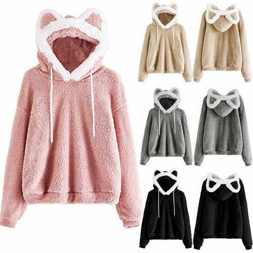 Damen Kuscheliger Hoodie mit Katzengesicht Drune