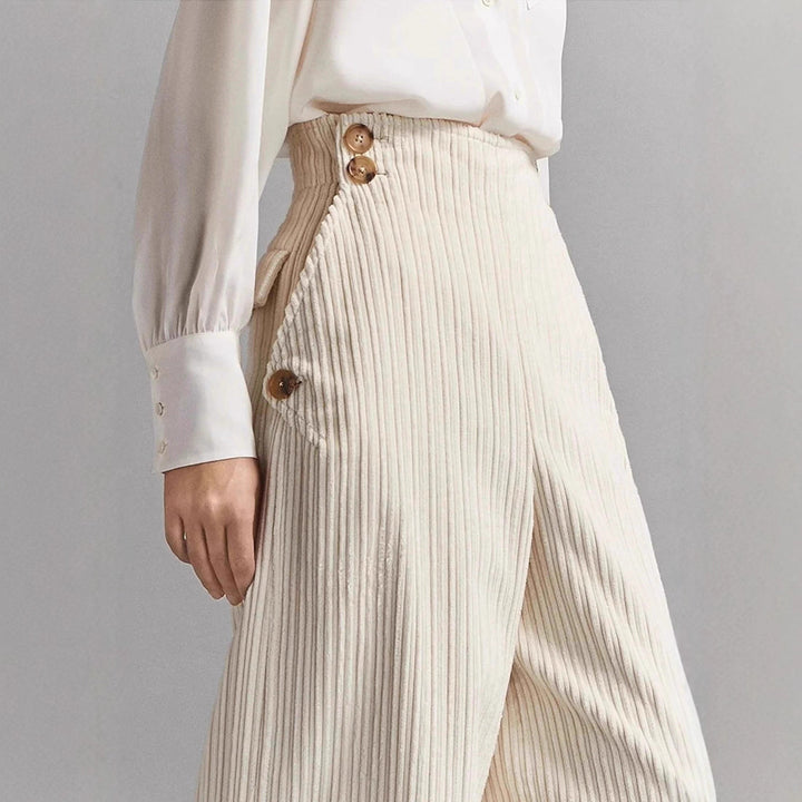 Damen weite Cordhose mit dekorativen Knöpfen Drune