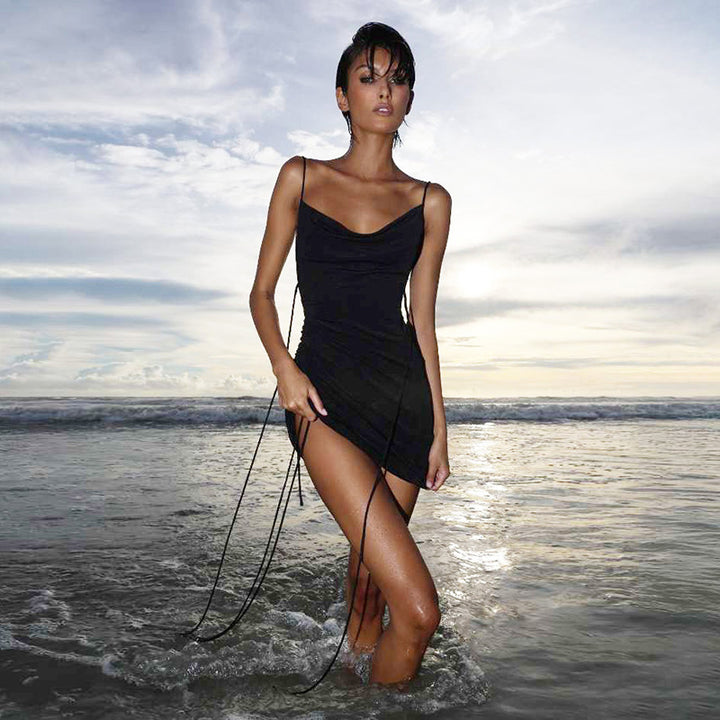 Damen sexy Wickelkleid mit verstellbaren Schnüren Drune
