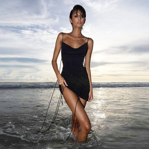 Damen sexy Wickelkleid mit verstellbaren Schnüren Drune