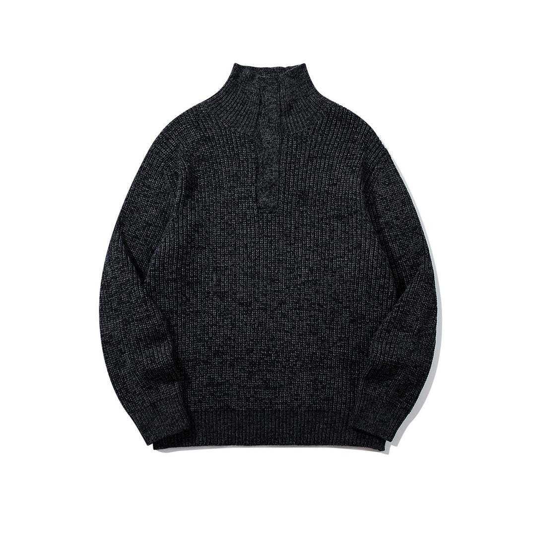 Unisex Grobgestrickter Rollkragenpullover mit halber Knopfleiste Drune