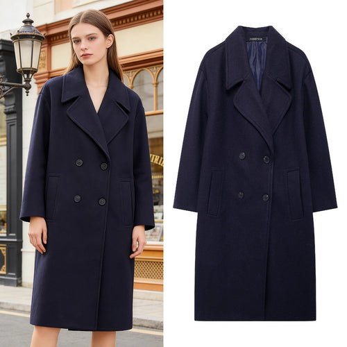 Damen Doppelreihiger Wollmix-Mantel mit Oversize-Schnitt und Reverskragen Drune