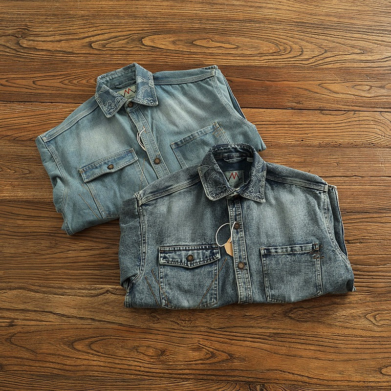 Herren Denim Hemdjacke mit Brusttaschen Drune