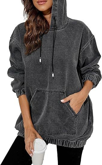 Damen Oversized Kapuzenpullover im Denim‑Look mit Kängurutasche Drune