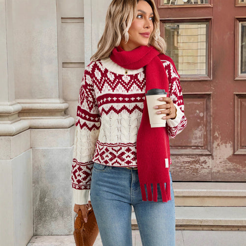 Damen Strickpullover mit geometrischem Muster Drune