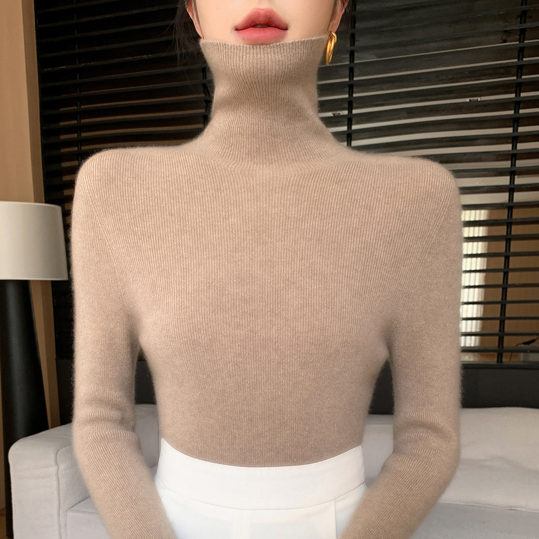 Damen Schlanker Feinstrickpullover mit hohem Rollkragen und feiner Rippstruktur Drune