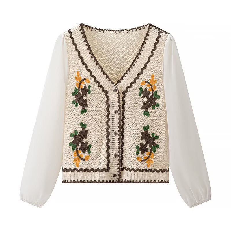 Damen elegante gestickte Bluse mit Luftschutzärmeln Drune