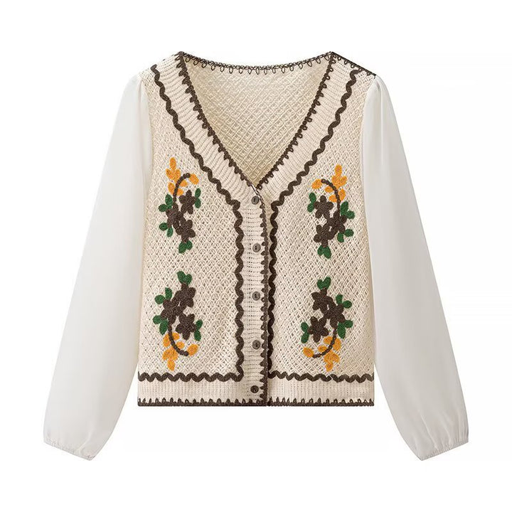 Damen elegante gestickte Bluse mit Luftschutzärmeln Drune