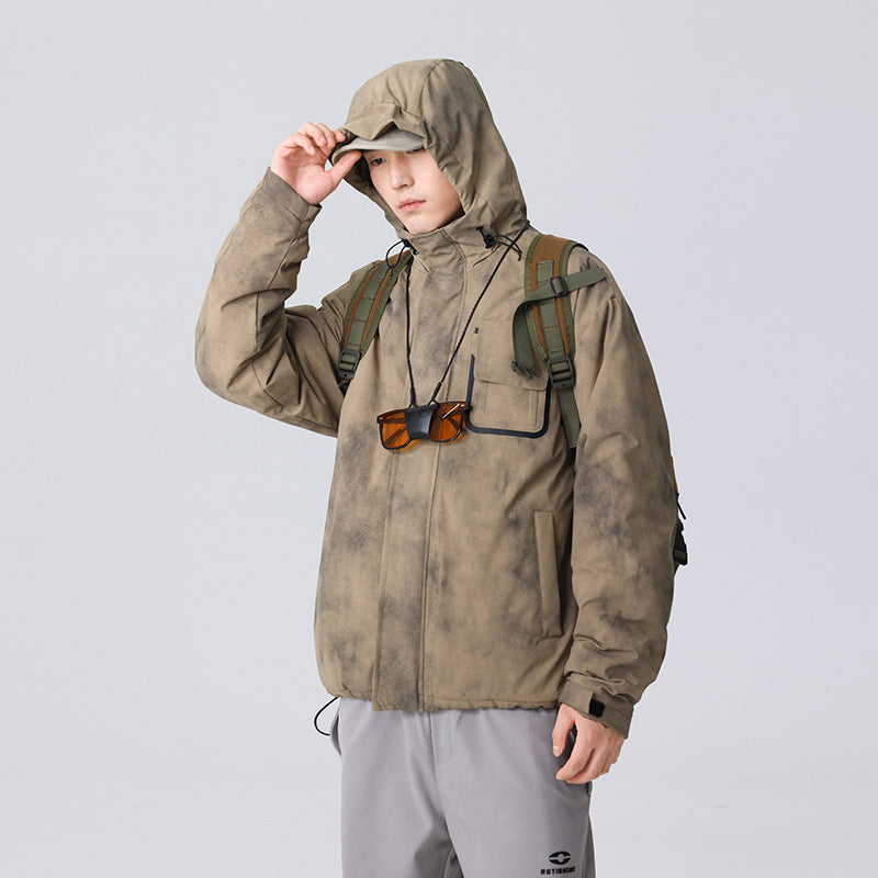 Herren Minimalistische technische Shell-Jacke mit Kapuze und Utility-Brusttasche Drune