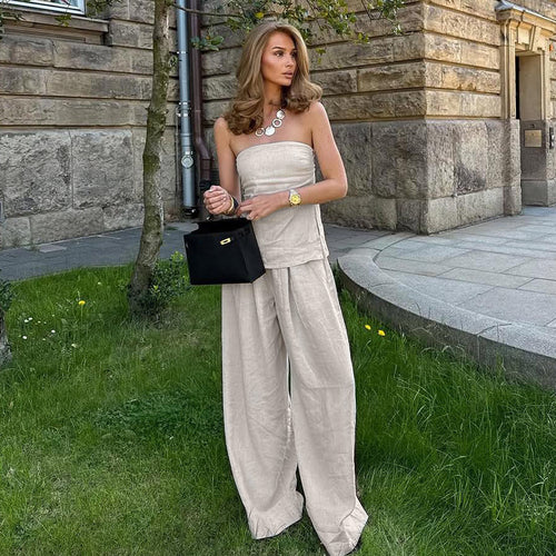 Damen Elegantes Zweiteiliges Set aus Leinen Drune