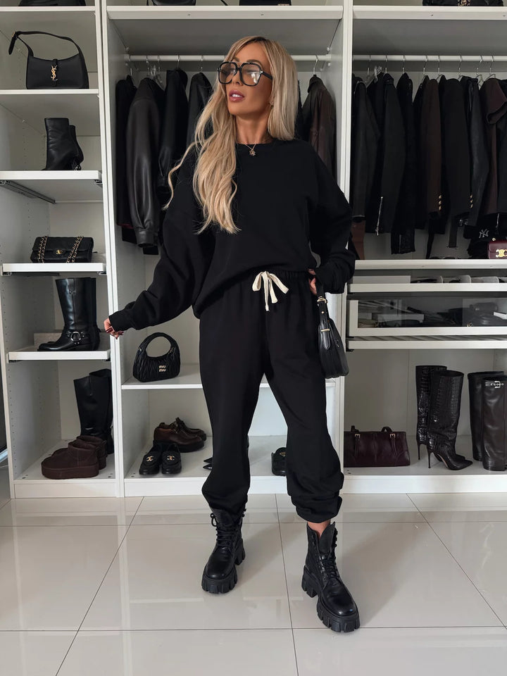 Damen nan entspanntes Lounge-Set aus Bio-Baumwoll-French-Terry mit Kordelzug, elastischem Bund und gerippten Bündchen Drune
