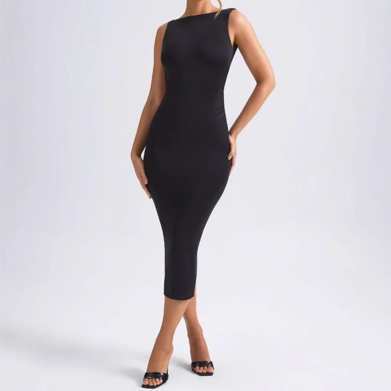 Damen Figurbetontes Midi-Kleid mit elegantem Ausschnitt und schwingendem Saum Drune
